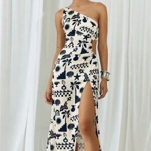 Runaway the Label Black and White Asymmetrical One-Shoulder Dress